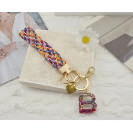 Sliimagetu Wristlet Keychain with Initial Letter Colourful Braided Cute Wrist Lanyards Strap for Keys Wallet Handbag Phone Car Keys Key (car key chainB), Large