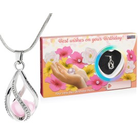 BRUBAKER "Happy Birthday Wishing Pearl for Birthday - Necklace with Silver Pendant + Shell with Real Pearl as Gift Set for Friends and Family