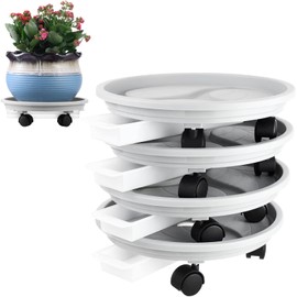 4-Pack 13" Rolling Plant Stand with Wheels, Drainage Tray and Casters - Plastic, Heavy-Duty Dolly for Moving Large, Heavy Plants - Indoor and Outdoor - White