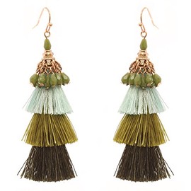Rosemarie Collections Women's Crystal Bead and Triple Tassel Fashion Drop Earrings (Green)