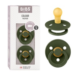 BIBS Colour Soothers Pack of 2, BPA Free, Symmetrical Nipple, Natural Rubber/Latex, Made in Denmark, Size 1 (0-6 Months), Hunter Green