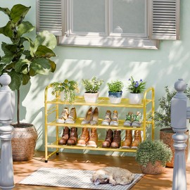 SUFAUY Shoe Rack for Closet, 32 inch Metal Shoe Rack Organizer Heavy Duty, 3 Tier Mesh for Shoes, Gold