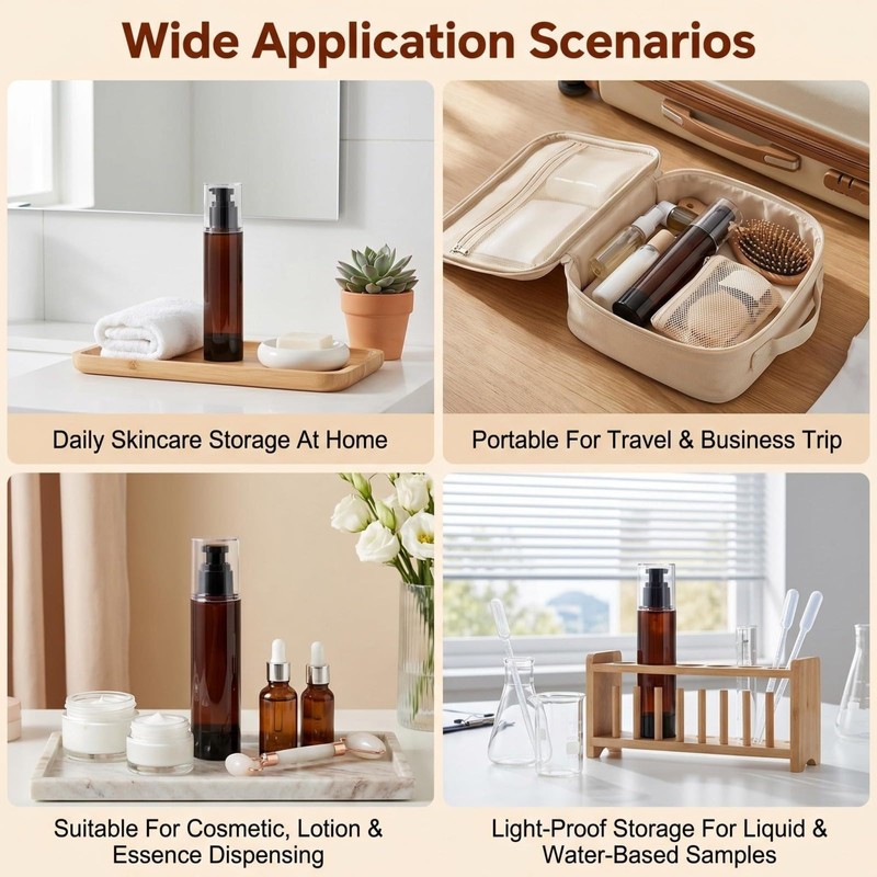 2 Pcs 100ml 3.4 oz Brown Plastic Airless Pump Bottles