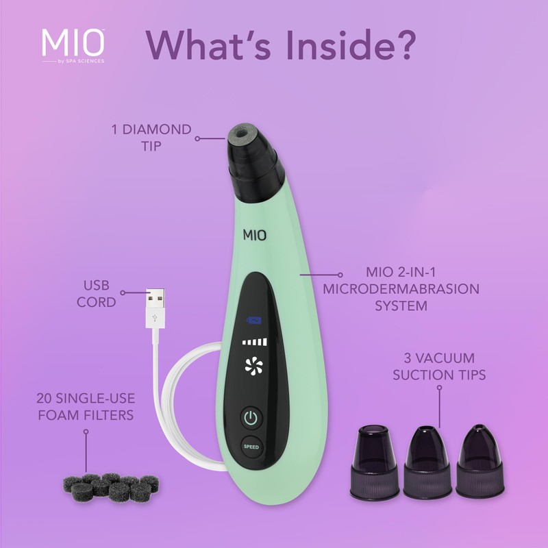 Spa Sciences MIO Diamond Microdermabrasion Blackhead Remover, Pore Suction Tool–Rechargeable-Dermatologist