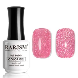 RARJSM Reflective Glitter Gel Nail Polish Nude Hot Pink Sheer Jelly Gel Polish Flash Diamond Sparkle Rainbow Silver Shimmer Pigments Soak off Curing Requires 15ml Single Bottle for Home Salon