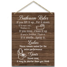 Bathroom Rules Sign Wooden Hanging Sign, Housewarming Gift For Women Men Coworker Friend, Wall Art Bathroom Decor -05