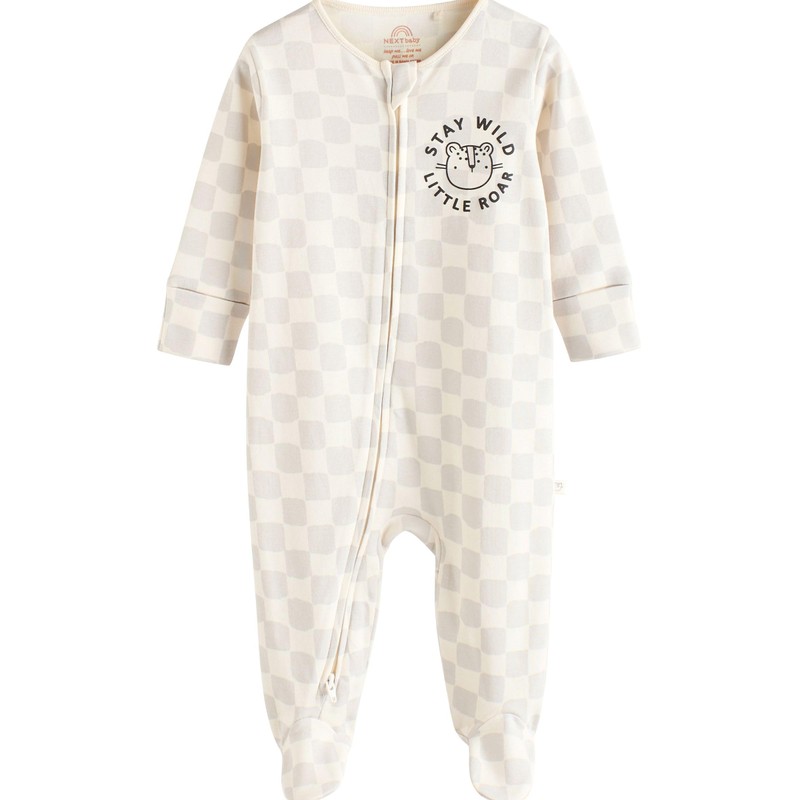 NEXT Embroidered Baby Pyjamas 3 Pack, Brown/Cream