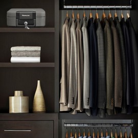 SentrySafe Fireproof and Waterproof Chest Box with Key Lock, Black Travel Safe with Interior Lighting and Carrying Handle, 0.28 Cubic Feet, 6.6 x 15.4 x 14.3 Inches, CHW20205