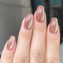 Press on Nails Medium Square False Nails Cat Eye Glitter Glue on Nails Nude Full Cover Nails Press ons Cute Cat Eye Fake Nails Glossy Acrylic Nails Artificial Stick on Nails for Women Girls 24Pcs