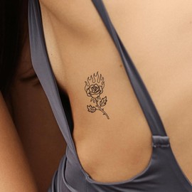 Fake Tattoo Rose - Temporalis | Adult Temporary Tattoos - EU Certified Cosmetics, Vegan & Waterproof - Lasts 1 to 2 Weeks [Burning Rose]