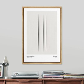 SIGNLEADER Framed Canvas Print Wall Art Lucio Fontana 3D Black Line Landscape Abstract Shapes Illustrations Fine Art Decorative Minimalist Relax/Calm for Living Room, Bedroom, Office - 16"x24" NATURAL