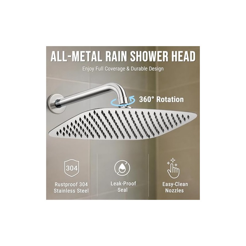 G-Promise - Cabezal de ducha de lluvia extragrande de metal