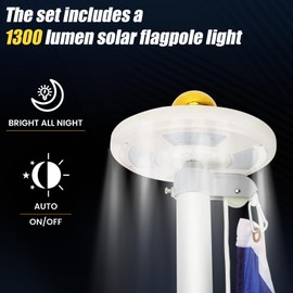 25FT Sectional Flag Pole Kit with Solar Light,12 Gauge Aluminum Heavy Duty Outdoor Flag Pole Kit,with 128 LEDs Solar Powered Set for House Outside,with America Flag, Resist 80MPH Wind