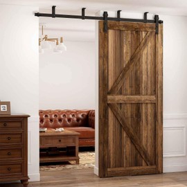 CCJH 5.5FT Ceiling Mount Sliding Barn Door Hardware Kit Low Ceiling L-Shape Bracket System for 33" Wide Single Wood Door Heavy Duty (Basic Style Hanger)