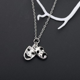 Gzrlyf Tragedy and Comedy Mask Necklace with Card Theatre Nerd Gifts Drama Mask Necklace Theatre Lover Gifts for Student Teacher