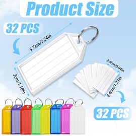 SHENSAIGO Pack of 32 Key Fobs Writeable 8 Colours Plastic Key Ring with Ring, Key Labelling with 32 Labels, Key Fob for Labelling for Suitcase Pets Luggage