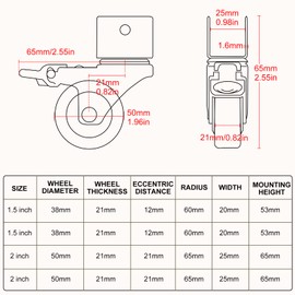 CPROSP 4 Castors for Furniture, U-Type Bracket, Furniture Castors, Diameter 50 mm, U-Type Bracket, Furniture Castors, Swivel Castors with Brake, Rubber Wheels for Furniture, Panel Opening 25 mm