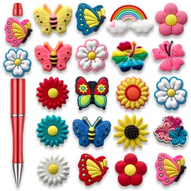 20Pcs Butterfly Flowers Focal Beads for Pens, Cute Silicone Focal Beads for Making DIY Bead Pens Keychain Jewelry