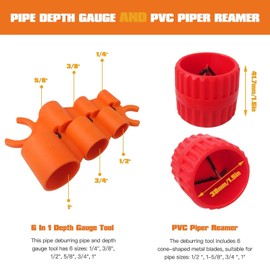 1/4'' - 1'' Depth Gauge and Pipe Deburring Tool Kit, 1/8'' to 1-5/8'' Inner Outer Reamer Pipe Tubing Chamfer Tool for PVC PPR Brass CPVC PE-RT Aluminum Update by Bedaily