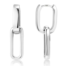 ALEXCRAFT Silver 925 Earrings Hanging Double Hoop Earrings Square Rectangular Earring with Pendant Earrings Hanging Small Hoop Earrings Chunky Thick Lightweight Silver Drop Earrings Women