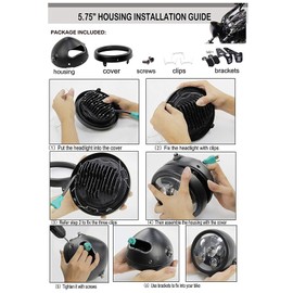 Autokun - cubeta universal para faros delanteros de 5.75 pulgadas, 5 3/4, carcasa de faros delanteros con soportes de montaje para tubo de horquilla de 32 a 40 mm