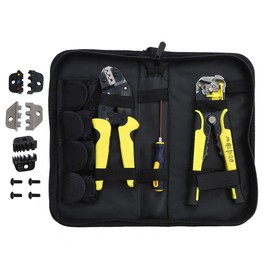 TOPWAY Wire Crimper Stripper Set, 4 in 1 Multifunctional Automatic 10-24 AWG (0.2~6.0mm²) 8 Inch Self-Adjusting Electrician Cable Wire Terminals Cutting Plier Crimping Tool Kit with Extra Dies 416504