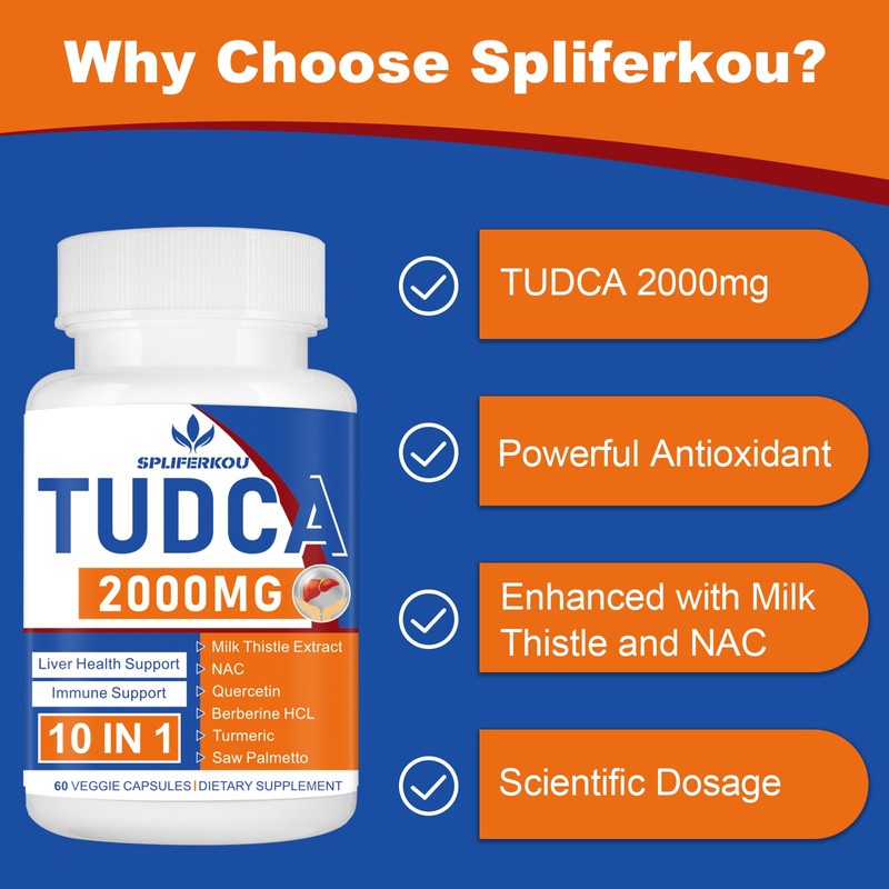 Spliferkou 2000mg Tudca Liver Support Supplement, Tudca Bile Salt with
