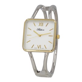 Blekon Collections Womens 30mm Square Elegant Metal Cuff Bangle Fashion Watch (Two-Tone)