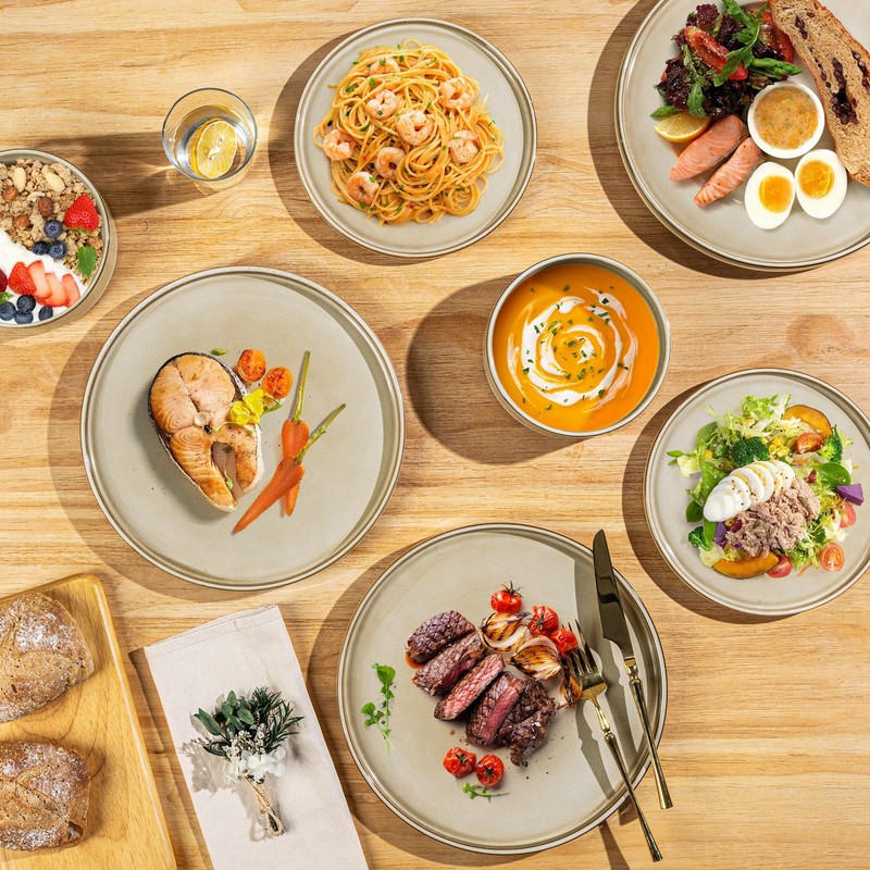 AmorArc Ceramic Dinnerware Sets, Handmade Reactive Glaze Stoneware Plates and
