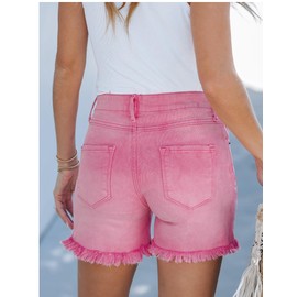 luvamia Jean Shorts for Women Low Waisted Trendy Stretchy Crossover Waist Denim Shorts Raw Hem Casual Summer Pockets Cross Over Jean Shorts Womens Denim Shorts Stretchy Pink (Snow Wash) Size 8