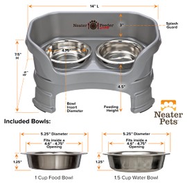 Neater Pet Brands Neater Feeder Deluxe for Cats with Leg Extensions - Elevated Food & Water Bowls - Mess-Free Raised Feeder, Gunmetal Gray