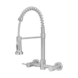 AIMADI Wall Mount Kitchen Faucets, 8-Inch Center | Wall Mount Kitchen Sink Faucet with Pull-Down Sprayer,Modern Stainless Steel Design Double Lever Control