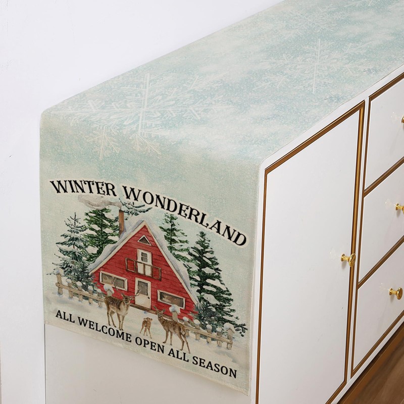 ZCHOMI Winter Deer Trees Table Runner 13x72 Inch Snow Treehouse