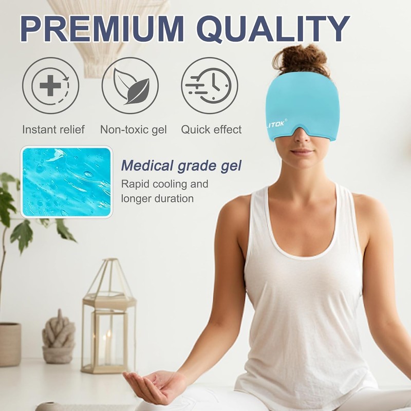 Migraine Headache Relief Cap, Gel Ice Head Wrap, Hot and