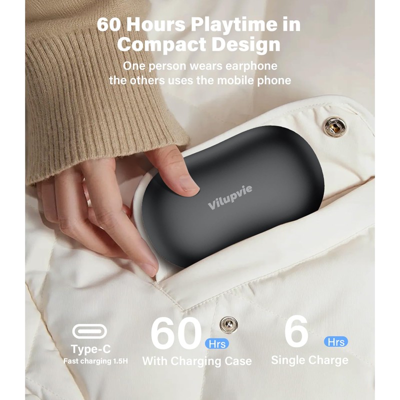 Vilupvie 156 Languages Real-Time Translation Earbuds, 0.5s Instant AI Voice