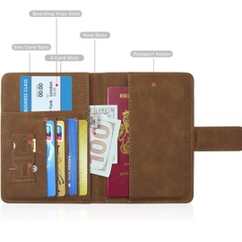 PU Leather Passport Travel Holder - RFID - Blocking Document Organizer with Magnetic Closure, MH MOIHSING Passport Wallet Cover Passport Protector for Credit&ID Cards, Boarding Passes Men&Women(Brown)