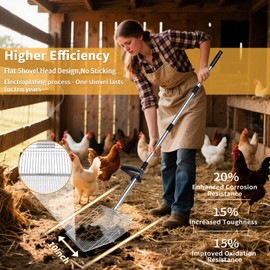 Chicken Poop Scooper Adjustable Litter Scoop 10" with Dual-Sift Holes & Ergonomic Grip, Heavy Duty Metal Shovel for Coop/Stable Cleaning - Fits Chicken Pens, Goat Stalls, Horse Barns, Cat Sand