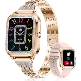 Smart Watches for Women(Answer/Make Call), 1.59" Diamond Watchs with Fitness Tracker/AI Voice Control/100+ Sport Modes/IP68 Waterproof /Heart Rate Sleep Monitor/ for Android iOS, Rose Gold (2 Strap)