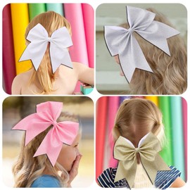 16 PCS Large Glitter White Cheer Hair Bows, Shiny Cheerleading Bows Ponytail Holder for Cheerleader Girls Softball Sports and Christmas Tree Decor (Glitter White)