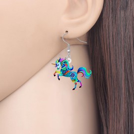 YAYAKO Cute Unicorn Earrings Dangle Charms Acrylic Fantasy Horse Hypoallergenic Hook Jewelry Gifts for Women Party Decorations (Blue 490)