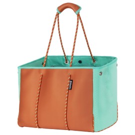 QOGiR Neoprene Multipurpose Beach Bag Tote Bag (Light Brown and Mint XL)
