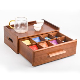 Auckyeer Pine Wooden Tea Bag Organizer, Tea Box Organizer Storage Box, Coffee and Tea Drawer Organizer, Tea Bag Holder Station for Countertop Gift for Tea Lovers Containers for Caddy Packet