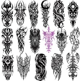 77 Sheets Temporary Tattoo, 17 Sheets Half Arm Cyber ​​Sigil Fake Arm Leg Chest Tattoos for Adults Men Women, 60 Sheets Small Tattoos Stickers for Boys Girls Kids Body Art Design