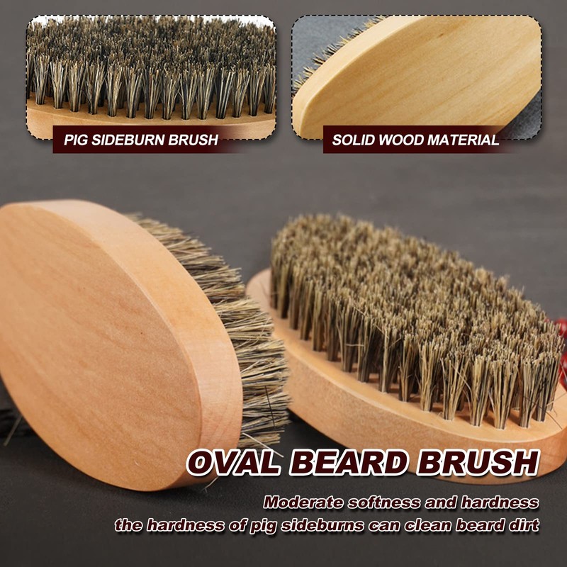 Beard Brush Comb Set for Men, Wooden Boar Bristle Hair