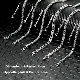 OLARCU Mens Necklace Chain, 6 Pcs Men's Stainless Steel Chain Necklace Jewelry Set Gift for Men Women, 26 inches