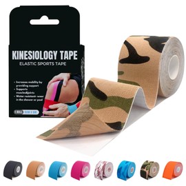 Kinesiology Tape 5CM*5M, Cotton Elastic Athletic Tape Uncut, JOMWEN Latex Free, Water Resistant Rock Tape KT Tape for Muscles, Physical Therapy，Stays on for Several Days (Green Camou)