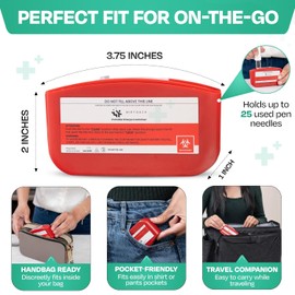 PocketSharps - Pocket-Size Travel Sharps Container for Pen Needles, Lancets, Strips - Premium Quality, Flat Bottom, Translucent Lid, Easy-Use, Portable Eject & Disposal Sharps Container - 6 Pack