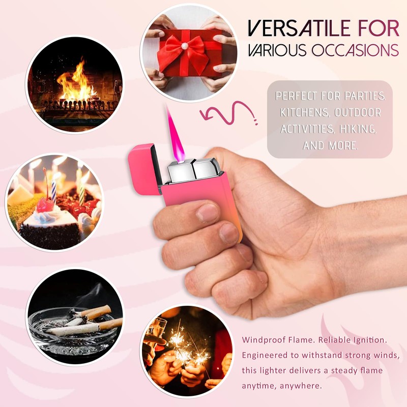 Pink Flame Torch Lighter Glittery Cute Cool Refillable Butane Lighter