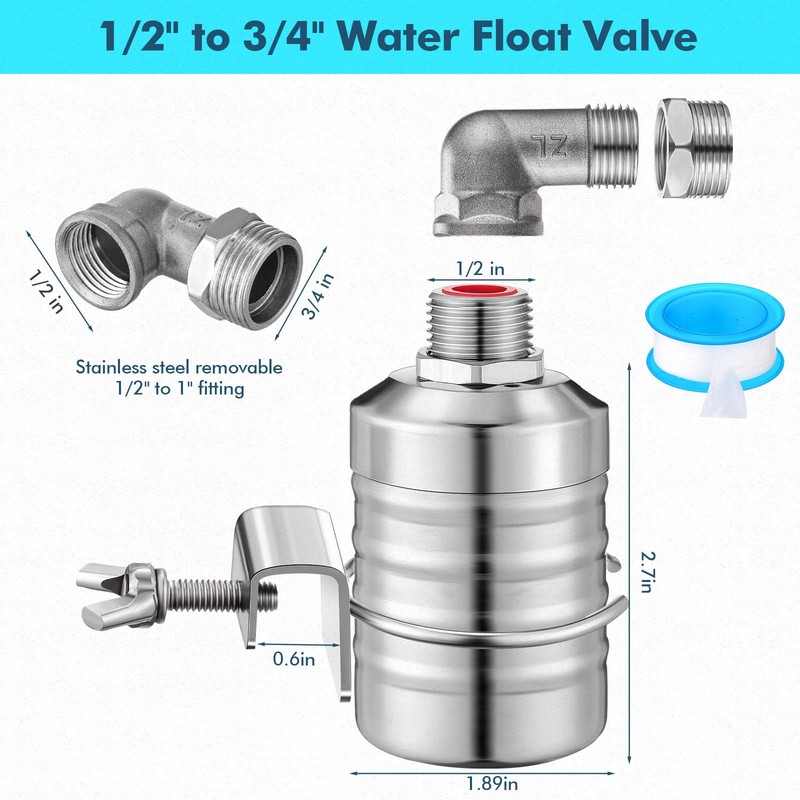 MorningRo 2 Pack Water Float Valve 1/2" to 3/4'' Auto