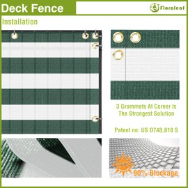FLORALEAF 3' x 82' Balcony Screen Privacy Fence Cover UV Protection Shield for Deck Patio Backyard Outdoor Pool Porch Railing with Zip Ties, Green White Stripe